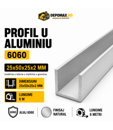 Profil U aluminiu 25 x 50 x 25 x 2 mm, 6 metri
